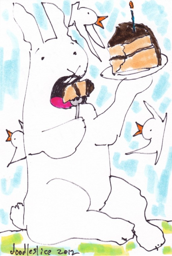 Loud Bunny says "let them eat cake" - doodle no.1637 by Doodleslice David Cohen